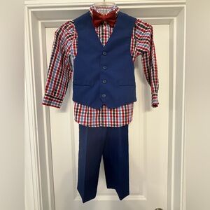 Nautica 4-Piece Blue Vest Set with Plaid Shirt, Bow tie & Pants